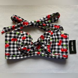 Hot Topic Cherry Gingham Tie Front Bikini Top